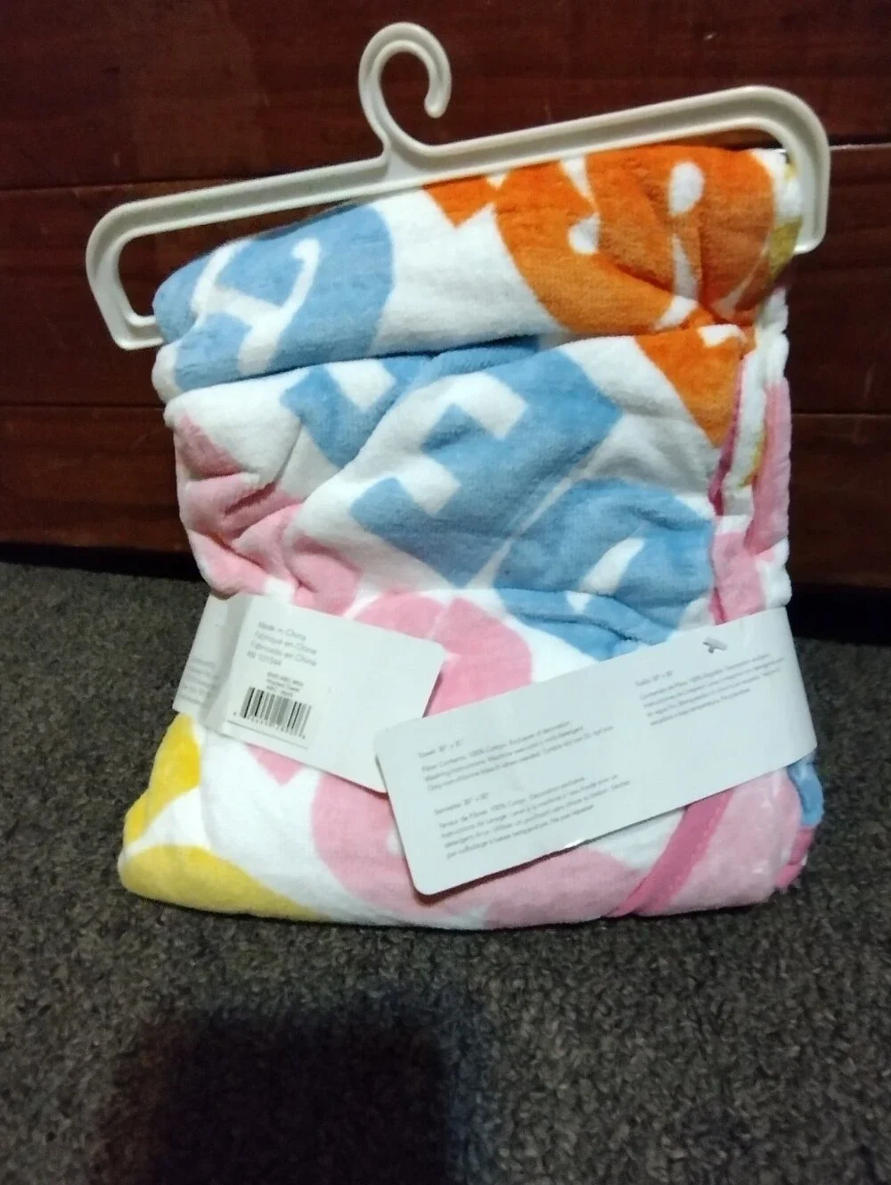 Bambini Baby Kassatex  Hooded Towel - Pink with Yellow & Orange Letters 30